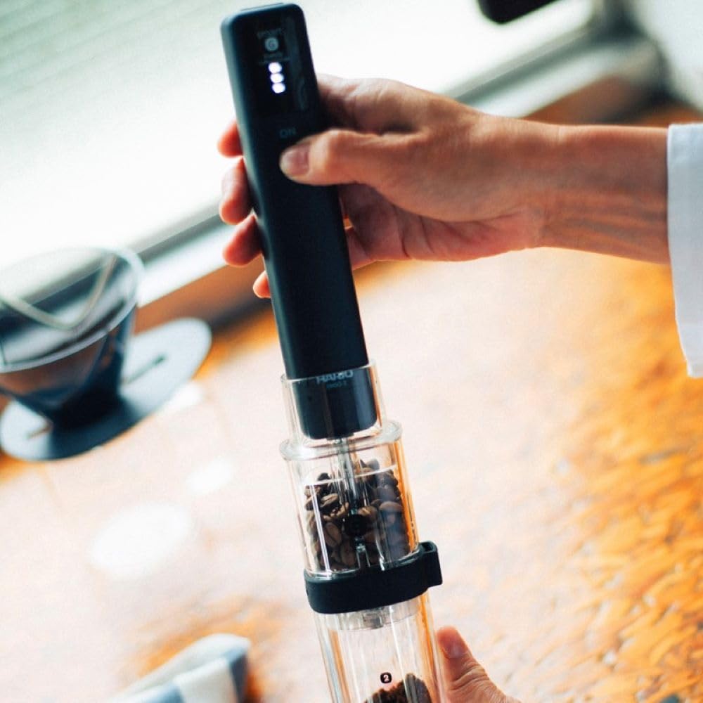 HARIO EMS-1B Electric Coffee Grinder - Portable Handheld Mill for Fresh Ground Coffee Beans - Perfect for Travel, Camping & Home Use - Ideal Gift for Coffee Lovers (Black)
