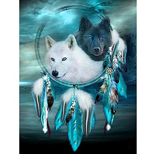 5D Diamond Painting Kit - Wolf DIY Full Drill Round Rhinestones Cross Stitch Animal Mosaic Art (50x70cm) - Perfect for Home Decor, Wall Art & Relaxing Craft Projects