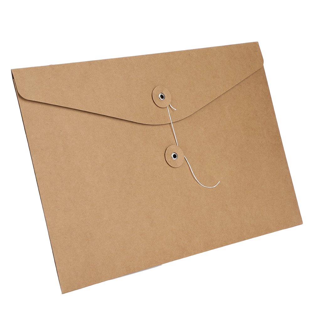 10 PCS A4 Kraft Envelop File Bags with String Button Closure - Eco-Friendly Paper Document Organizer for Bills, Receipts & Office Supplies - Perfect for Business Filing, Project Storage & Home Organization
