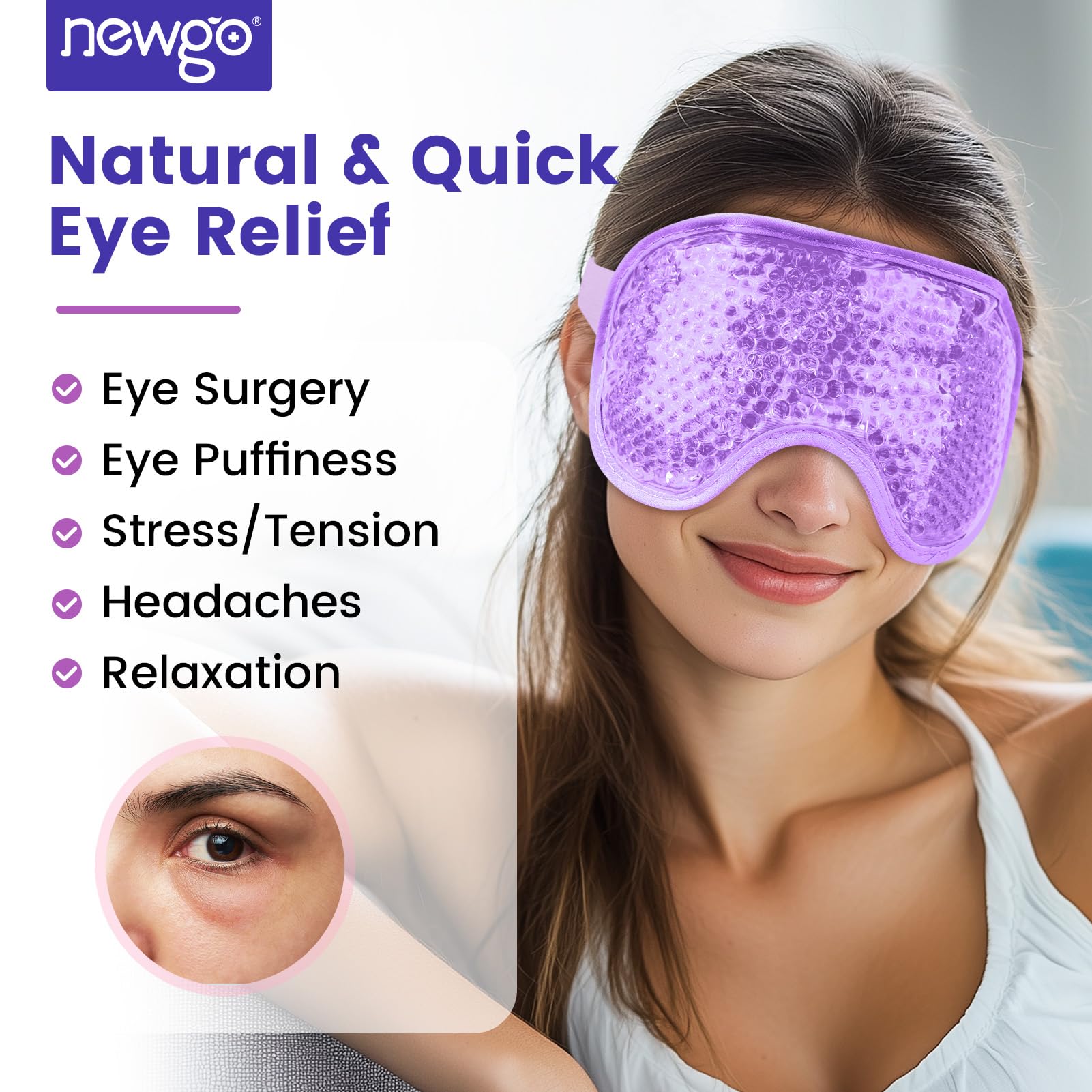 Cooling Gel Eye Mask for Puffy Eyes & Dark Circles Relief - Reusable Cold Compress with Soft Plush Backing for Migraine, Stress & Tired Eyes - Perfect for Sleeping, Travel & Office Use - Purple
