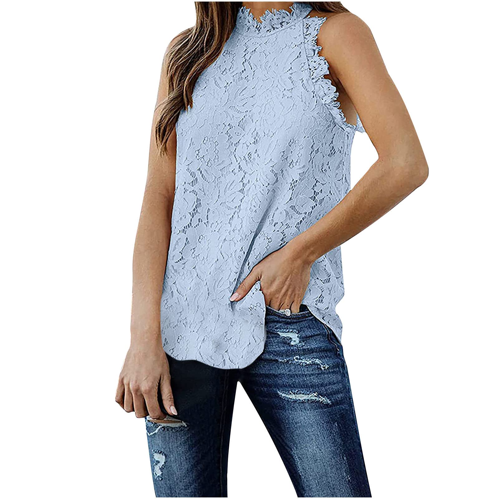 Elegant Lace Macrame Mock Neck Halter Top for Women - Summer Sleeveless Work Blouse, Casual Tank Tee Shirt & Vest | Perfect for Office, Beach & Date Nights
