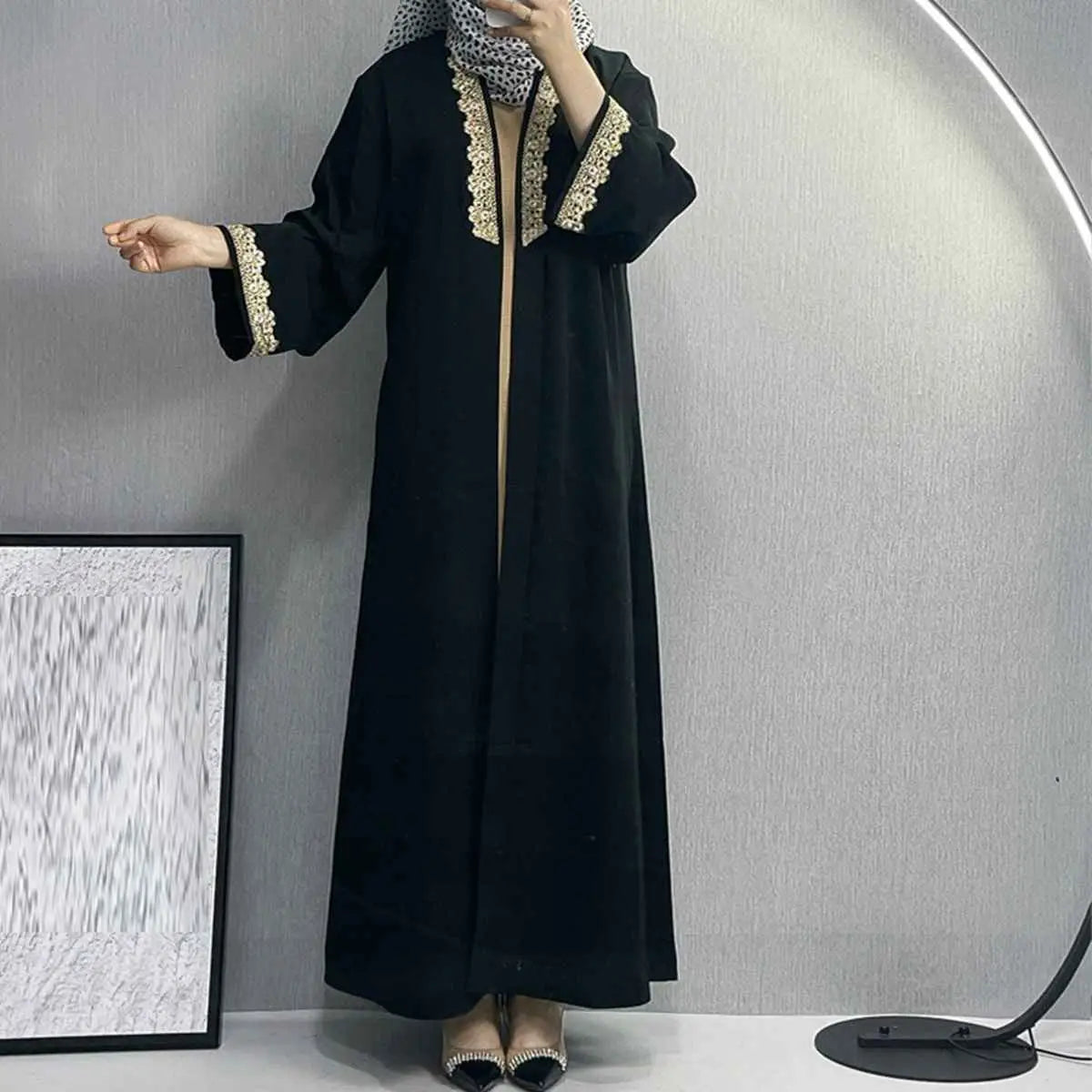 Elegant Broken Twill Embroidery Muslim Women's Cardigan Open Abaya Dress - Perfect for Prayer, Mosque Visits & Modest Fashion