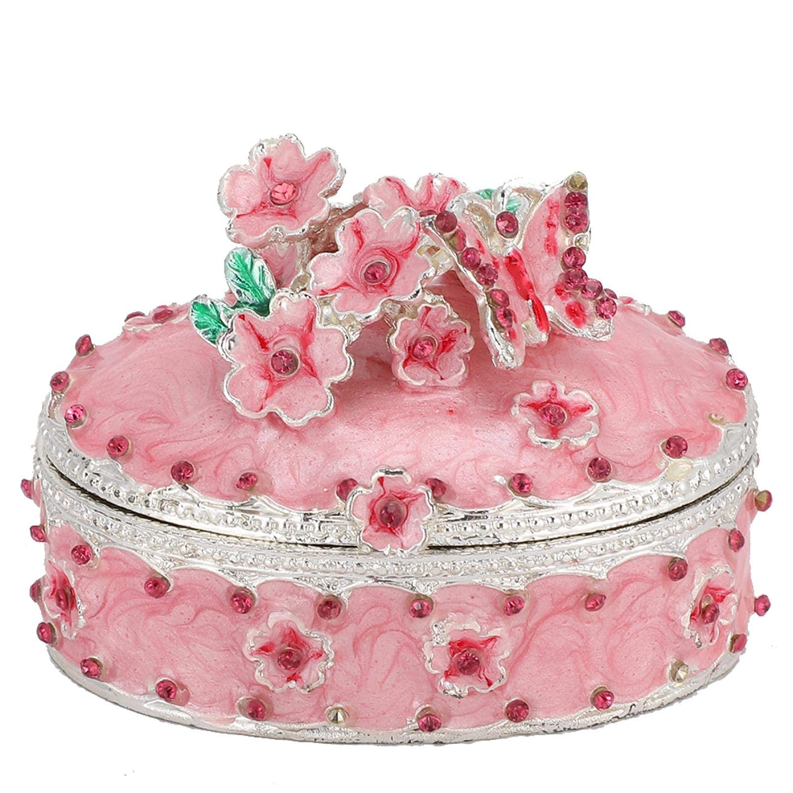 Cherry Blossom Jewelry Box - Crystal Decorative Trinket Box for Earrings, Rings & Small Accessories - Elegant Pink Gift for Women, Valentine's Day, Mother's Day & Special Occasions - Perfect for Dresser, Vanity & Home Décor