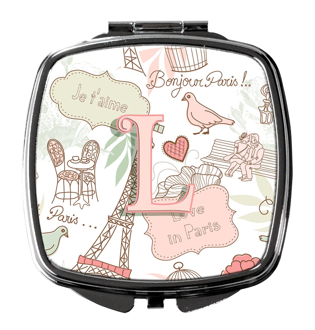 Caroline's Treasures CJ2002-LSCM Paris Pink Letter L Love Compact Mirror - Travel Makeup Mirror for Women & Girls, Folding Handheld Pocket Mirror - Perfect for Gifts, Travel, Purse & Everyday Makeup Touch-Ups