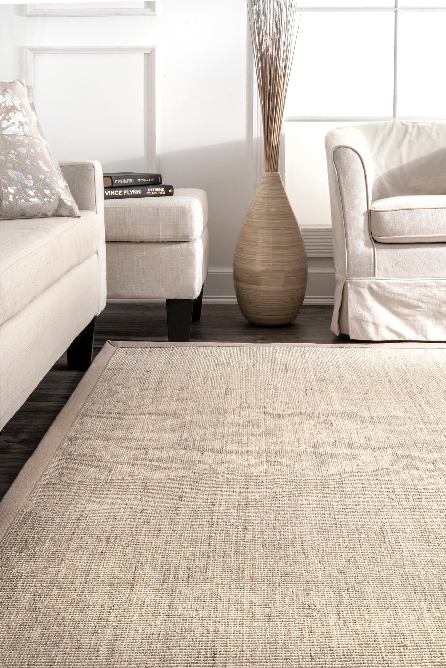 nuLOOM Bordered Maryjo Sisal Accent Rug 3x5 Feet, Natural Beige - Perfect for Living Room, Bedroom & Entryway Decor
