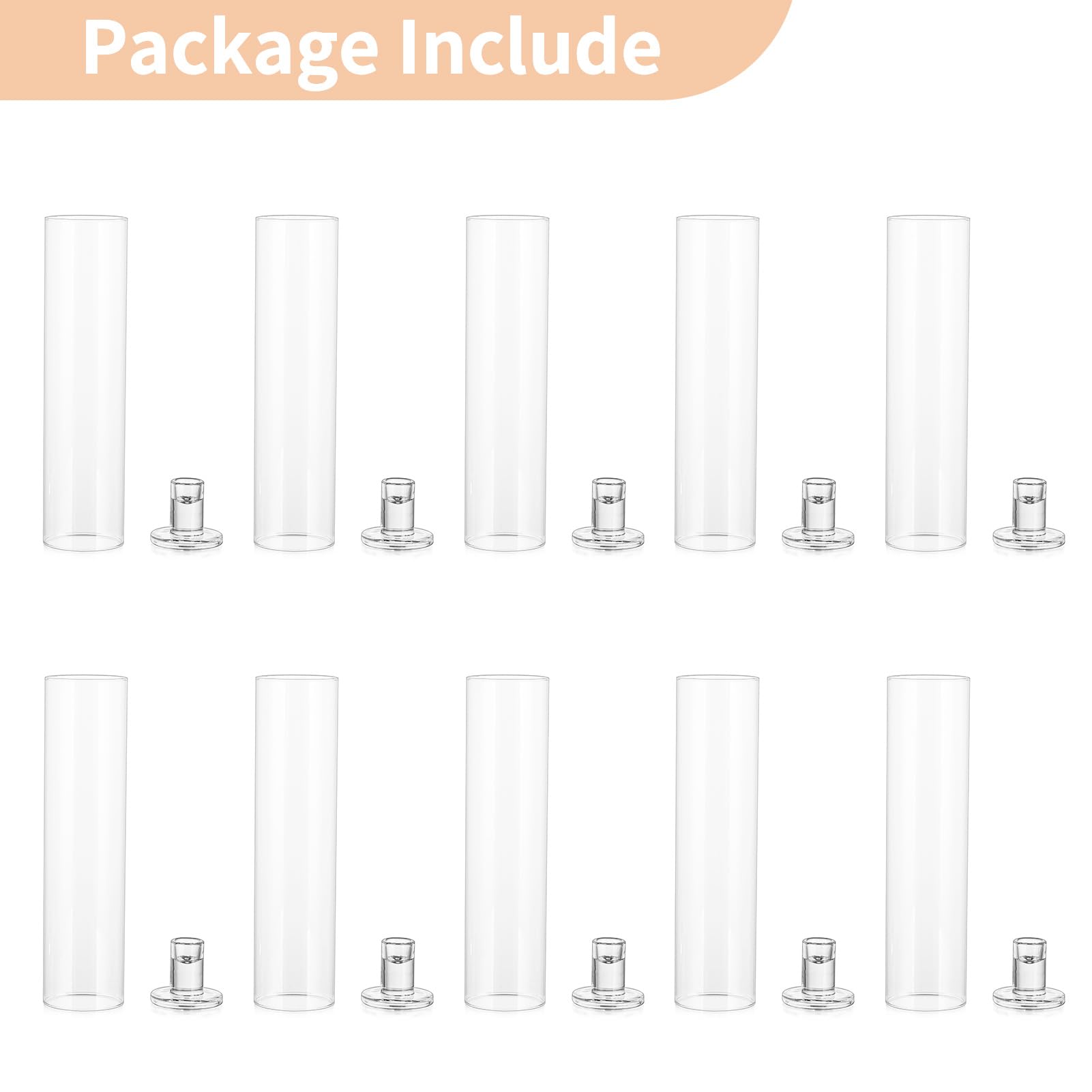 NUPTIO Glass Taper Candle Holders - 10 Pack Bulk Hurricane Candle Holders for Tapered Candles, Large Crystal Candlestick Stand with Cylinder Sleeves - Perfect for Wedding, Christmas, Birthday Party & Home Decor (Centerpieces, Table Settings, Fireplace Mantel)