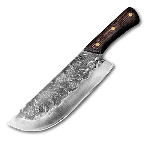 Premium Hand-Forged Meat Cleaver - Heavy Duty Butcher Knife for Cutting Meat, Fish, and Fruits | Professional Kitchen Knife for Cooking & Food Prep | Durable Chef Cleaver by KKZY (1xKnife) - Perfect for Home Kitchens, Butcher Shops, and Outdoor BBQ