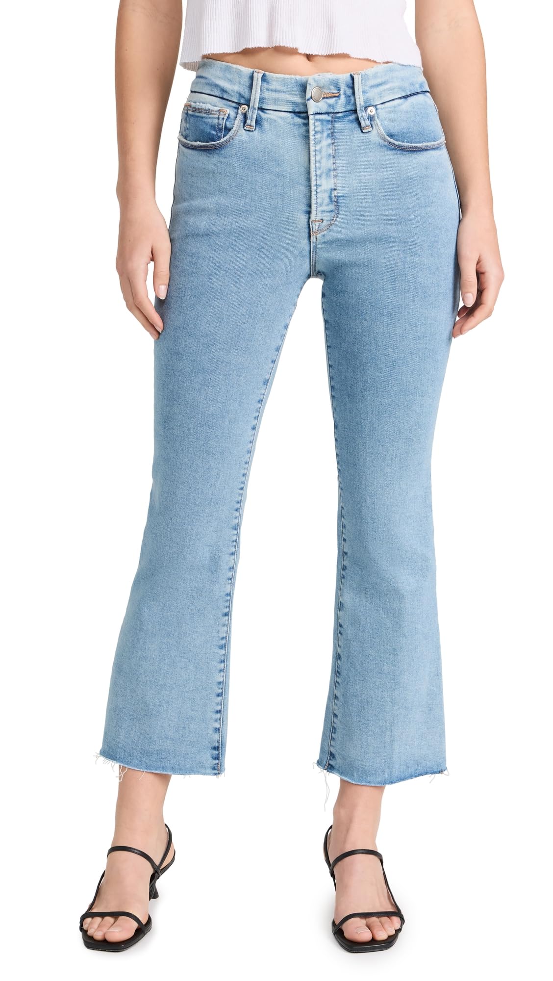 Good American Women's Good Legs Crop Mini Bootcut Jeans - High Waisted Stretch Denim Pants for Casual & Night Out | Perfect for Date Nights, Parties & Everyday Wear