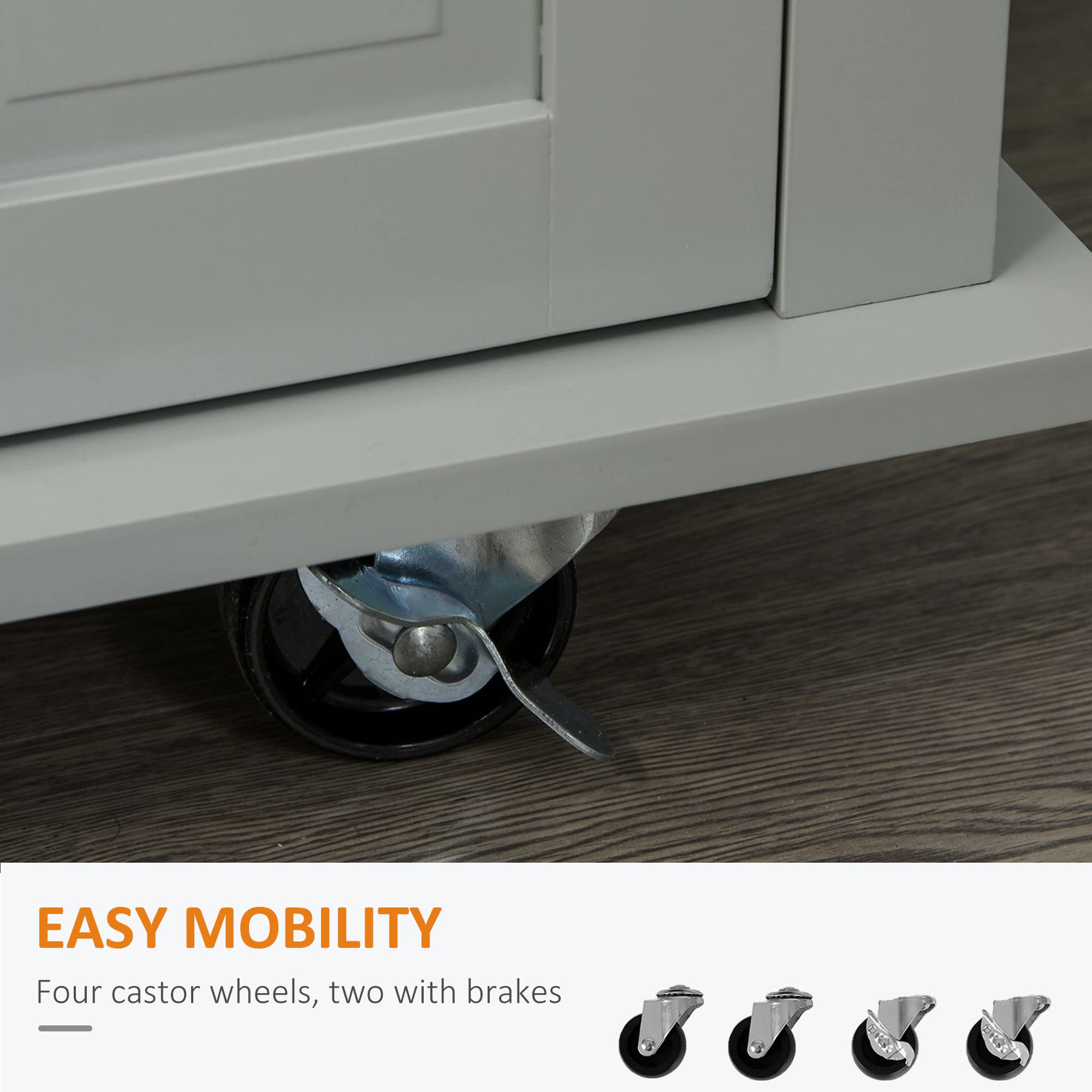 HOMCOM Mobile Kitchen Island Cart with Rubberwood Top, Spice Rack, Towel Bar & Storage Drawers - Grey | Perfect for Small Kitchens, Dining Rooms & Apartment Living