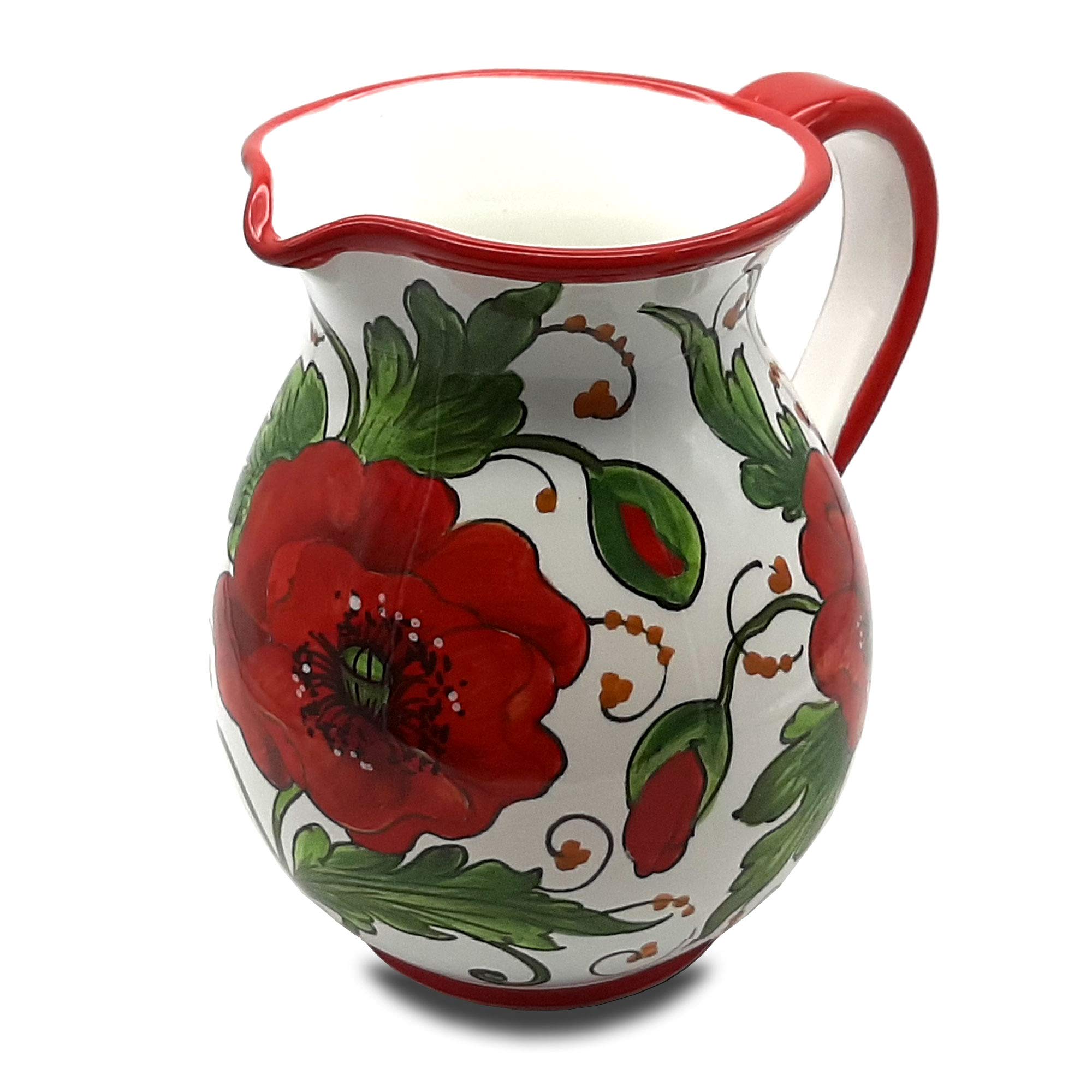 Italian Ceramic Pitcher with Poppies Design - 33 oz Hand-Painted Kitchen Utensil Holder & Wine Carafe - Tuscan Pottery Vase for Home Decor - Made in Italy | Perfect for Rustic Kitchens, Farmhouse Dining, and Wine Serving Accessories
