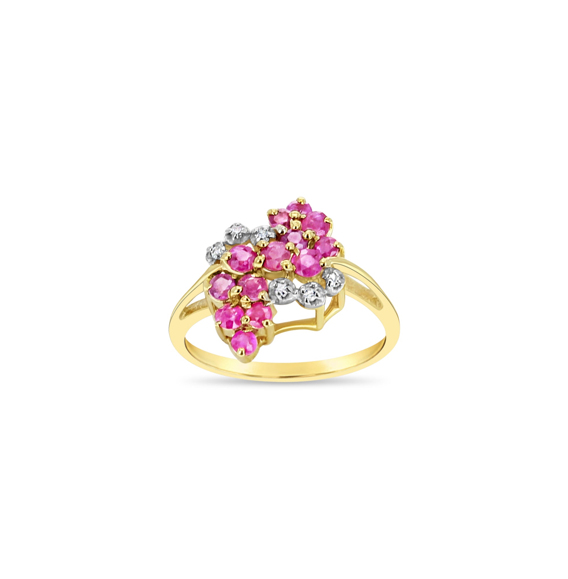 Exquisite 14k Yellow Gold Diamond & Ruby Cocktail Ring for Women - Perfect for Evening Parties, Weddings & Special Occasions