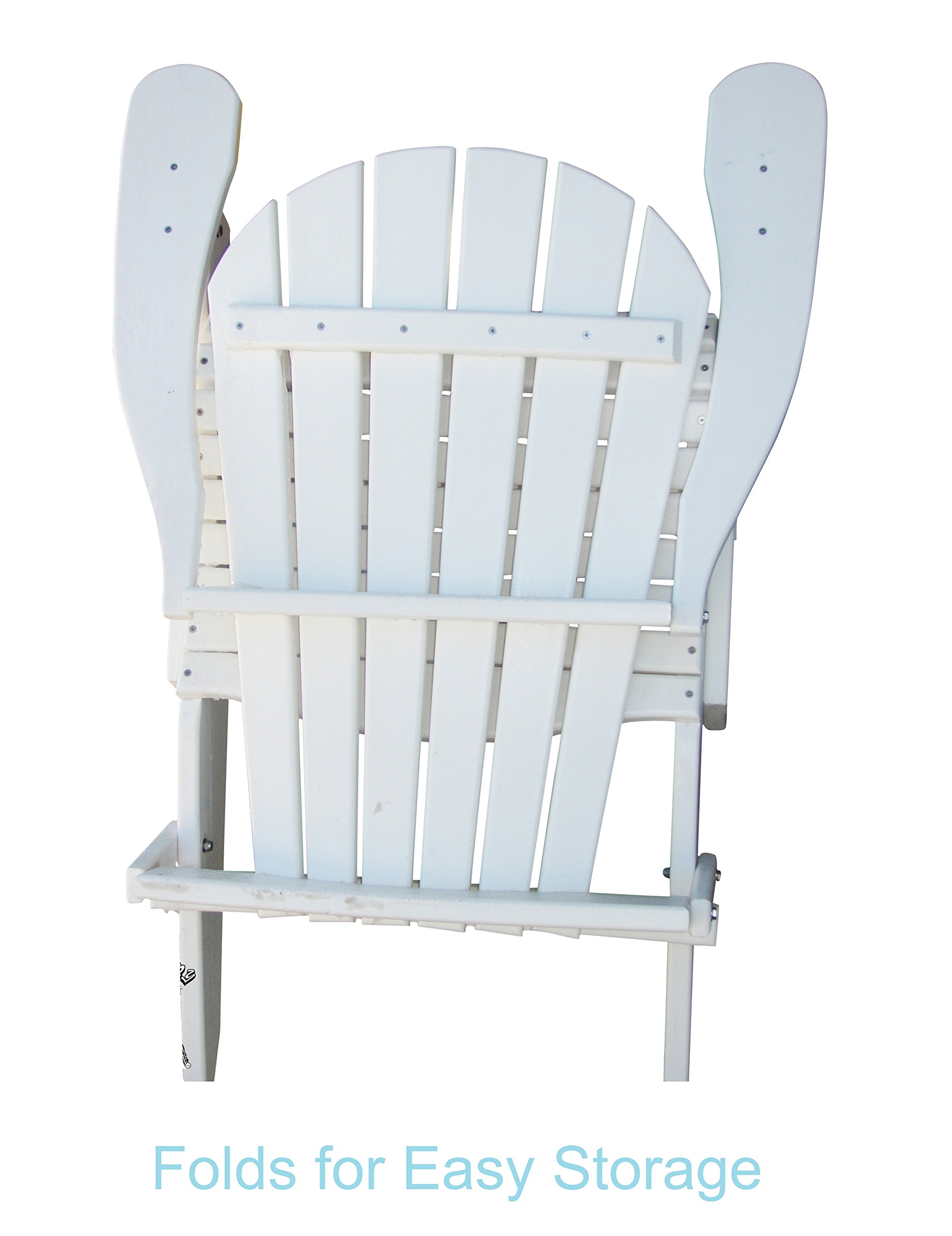 Phat Tommy Foldable Adirondack Chair - Heavy Duty HDPE Recycled Plastic Folding Outdoor Chair - All Weather White Patio Furniture for Deck, Porch, Garden, Poolside & Beach Relaxation
