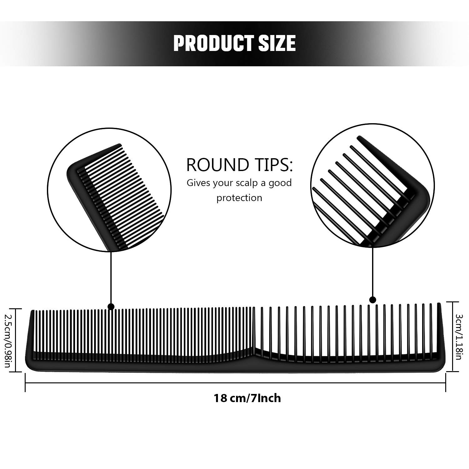 Verceys Professional 7-Inch Black Carbon Fiber Comb - Anti Static, Heat & Chemical Resistant - Wide & Fine Tooth Design for All Hair Types (Men & Women) | Perfect for Styling, Salon Use & Travel