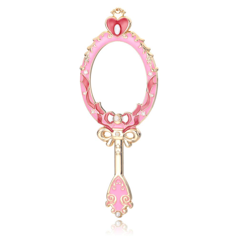 Oval Handheld Makeup Mirror with Floral Design - Pink Sailor Moon Inspired Vanity Mirror for Women & Girls - Perfect for Travel, Dressing Table, and Gift Giving