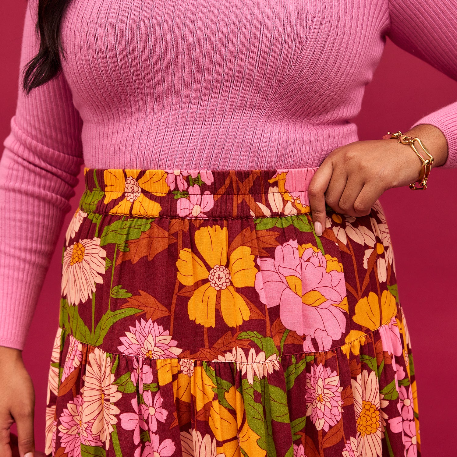 Benita Midi Skirt for Women - Flowy A-Line Skirt with Pockets, Comfortable Stretchy Waistband - Perfect for Office, Casual Wear & Summer Outfits