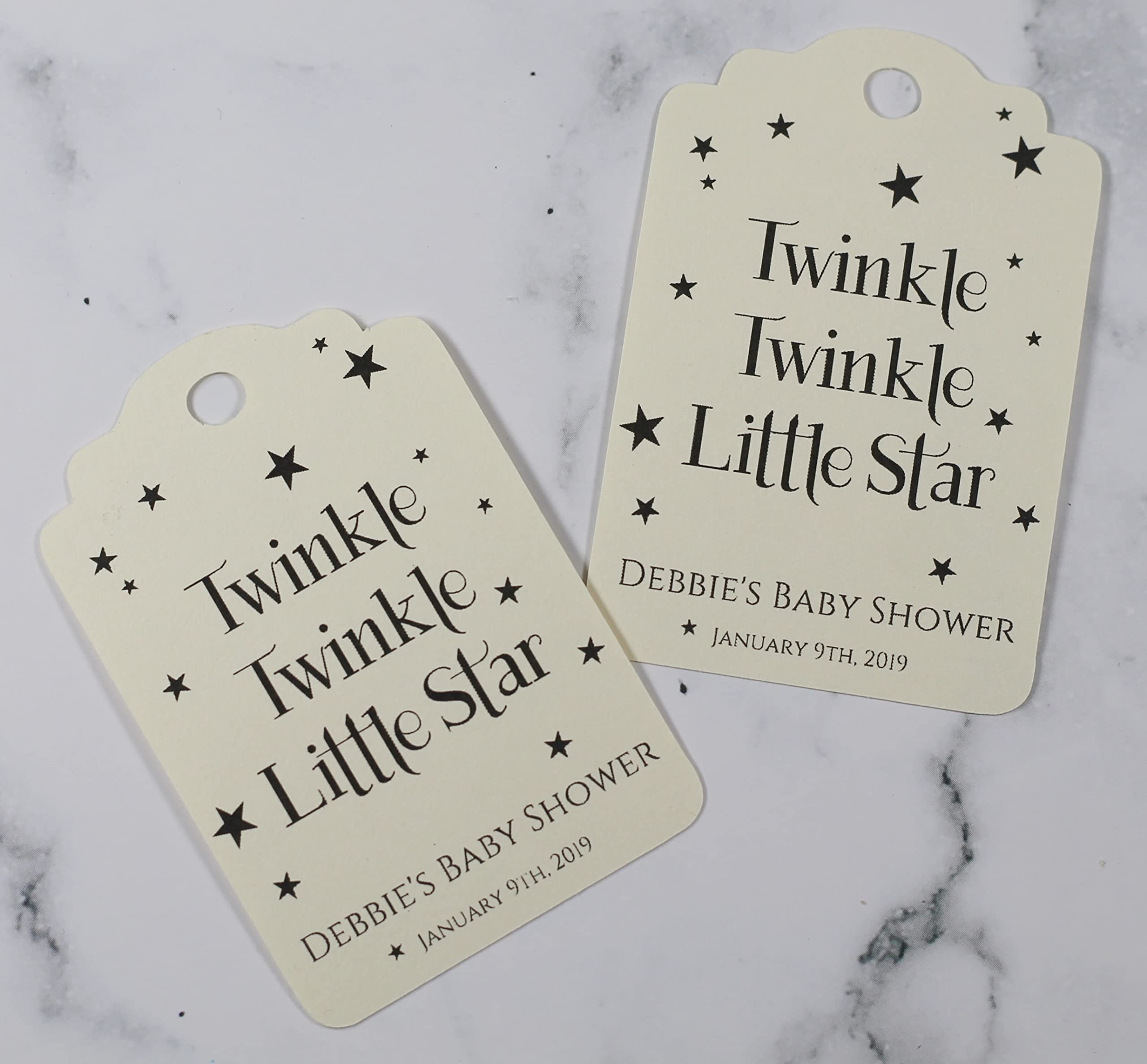 Personalized Twinkle Twinkle Little Star Baby Shower Gift Tags - Set of 12 Cream-Colored Tags for Baby Shower Favors, Nursery Decor & Newborn Gifts - Perfect for Baby Showers, Birth Announcements & Gender Reveals