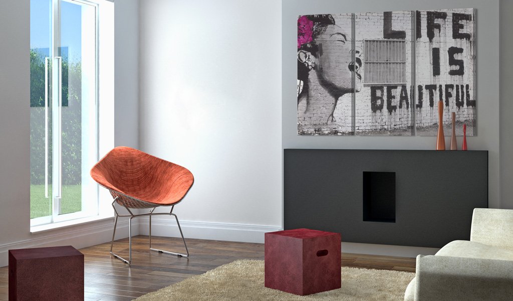 Banksy Textured Canvas Wall Art Set - 3-Piece Framed Graffiti Prints (53x35 in) | Modern Contemporary Home Decor for Living Room, Bedroom & Office