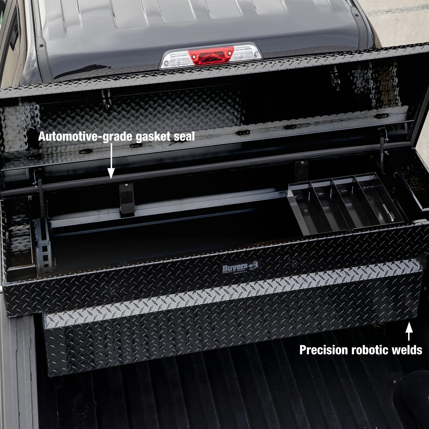 Heavy Duty Crossover Truck Tool Box - 71x20x23 Gloss Black Aluminum Storage Organizer for Equipment Accessories | Diamond Tread Metal Construction | Perfect for Pickup Trucks, Work Vehicles & Off-Road Adventures