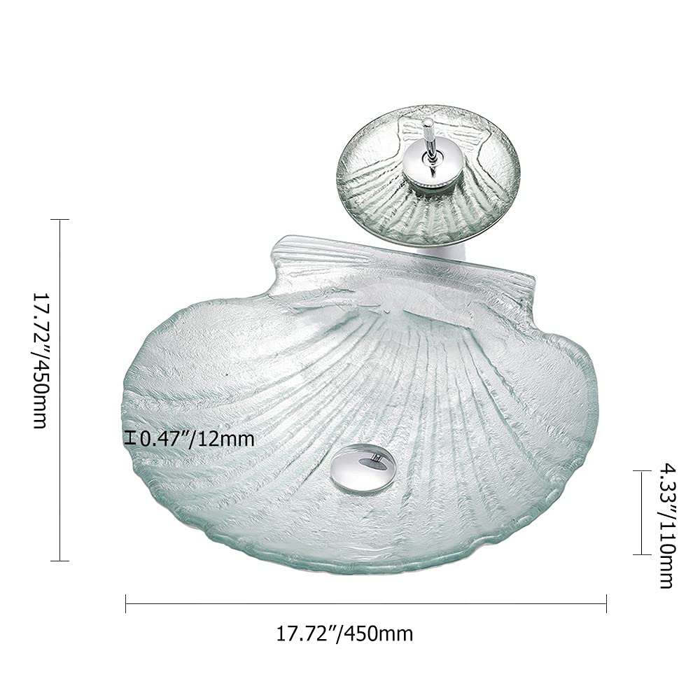 Lovedima Crystal Glass Vessel Sink - Transparent Shell Shaped Bathroom Vanity Wash Basin for Countertop Installation with Faucet | Modern Bathroom Decor for Master Bath, Powder Room & Guest Bath