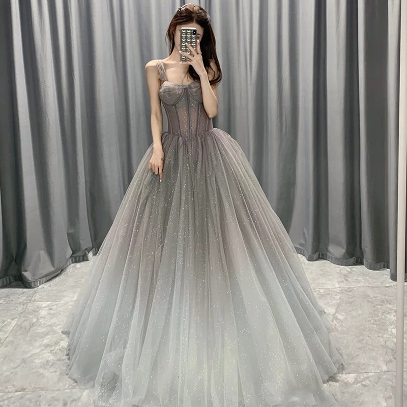 Sparkly Gradient Gray Long Prom Dress - A-Line Evening Gown with Sequins for Homecoming, Formal Events & Special Occasions