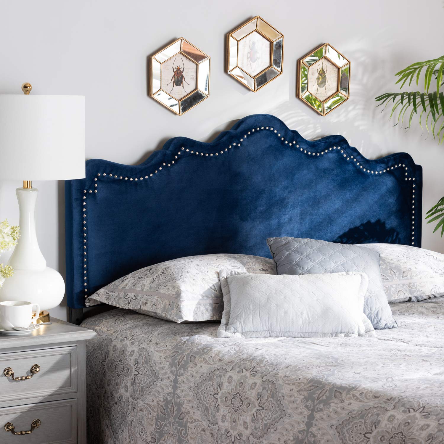 Baxton Studio Nadeen Modern Navy Blue Velvet Queen Size Headboard - Upholstered Fabric Bed Frame for Master Bedroom & Guest Room Decor