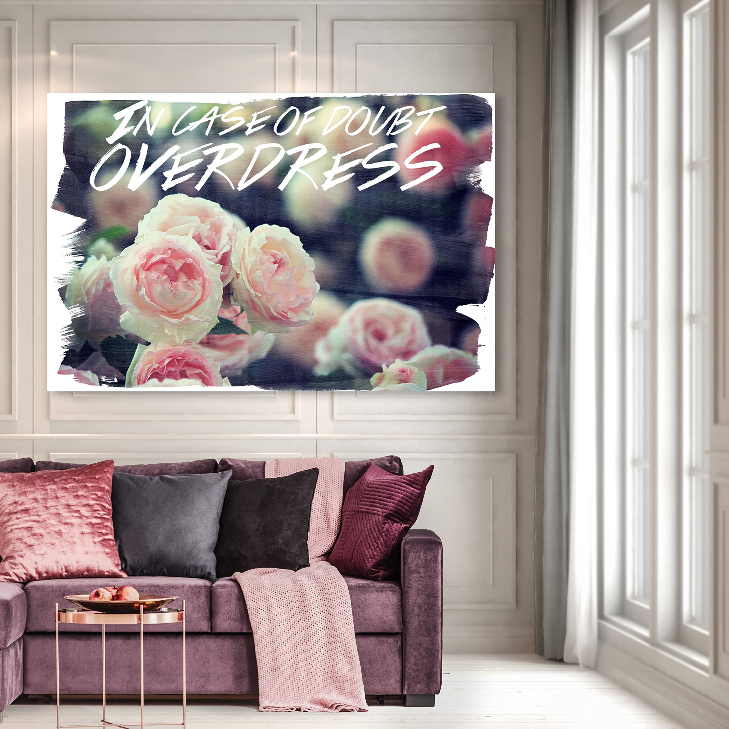 Overdress Typography Wall Art Canvas Print - Pink & Green Home Decor 54x36 Inches - Inspirational Quote Artwork for Living Room, Bedroom & Office Décor