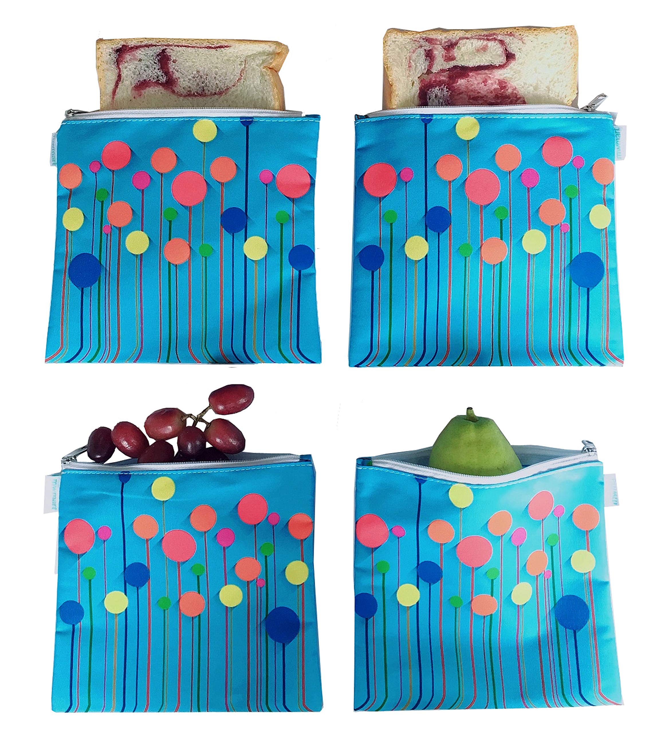 Eco-Friendly Reusable Snack Bags - 4 Pack Washable Sandwich Bags for Kids & Adults | BPA-Free, Lead-Free, PVC-Free Food Storage | Perfect for School Lunches, Picnics & On-the-Go Snacks