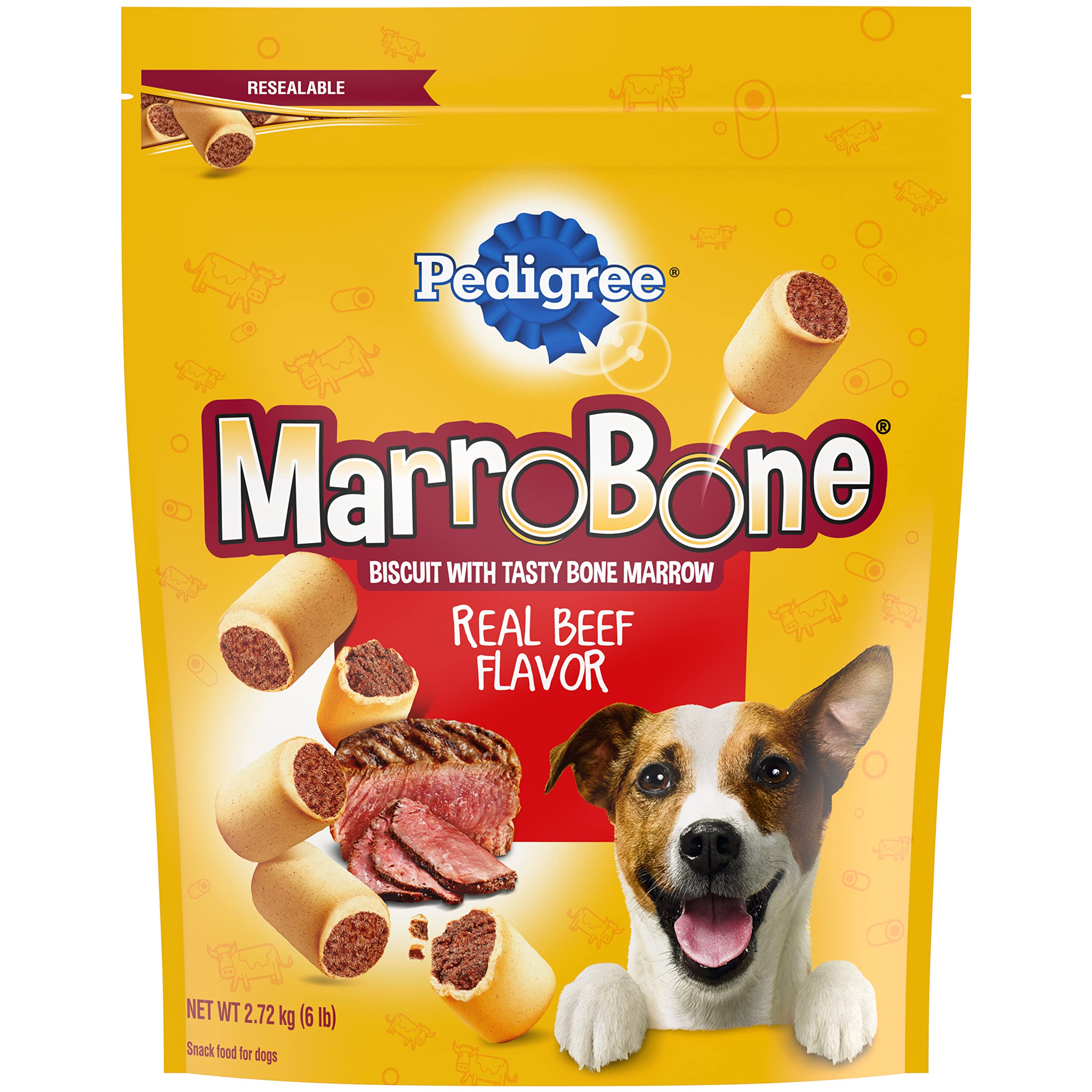 PEDIGREE MARROBONE Crunchy Dog Treats with Real Beef Flavor - 6 lb. Pack for Large & Small Dogs - Perfect for Training Rewards and Dental Health