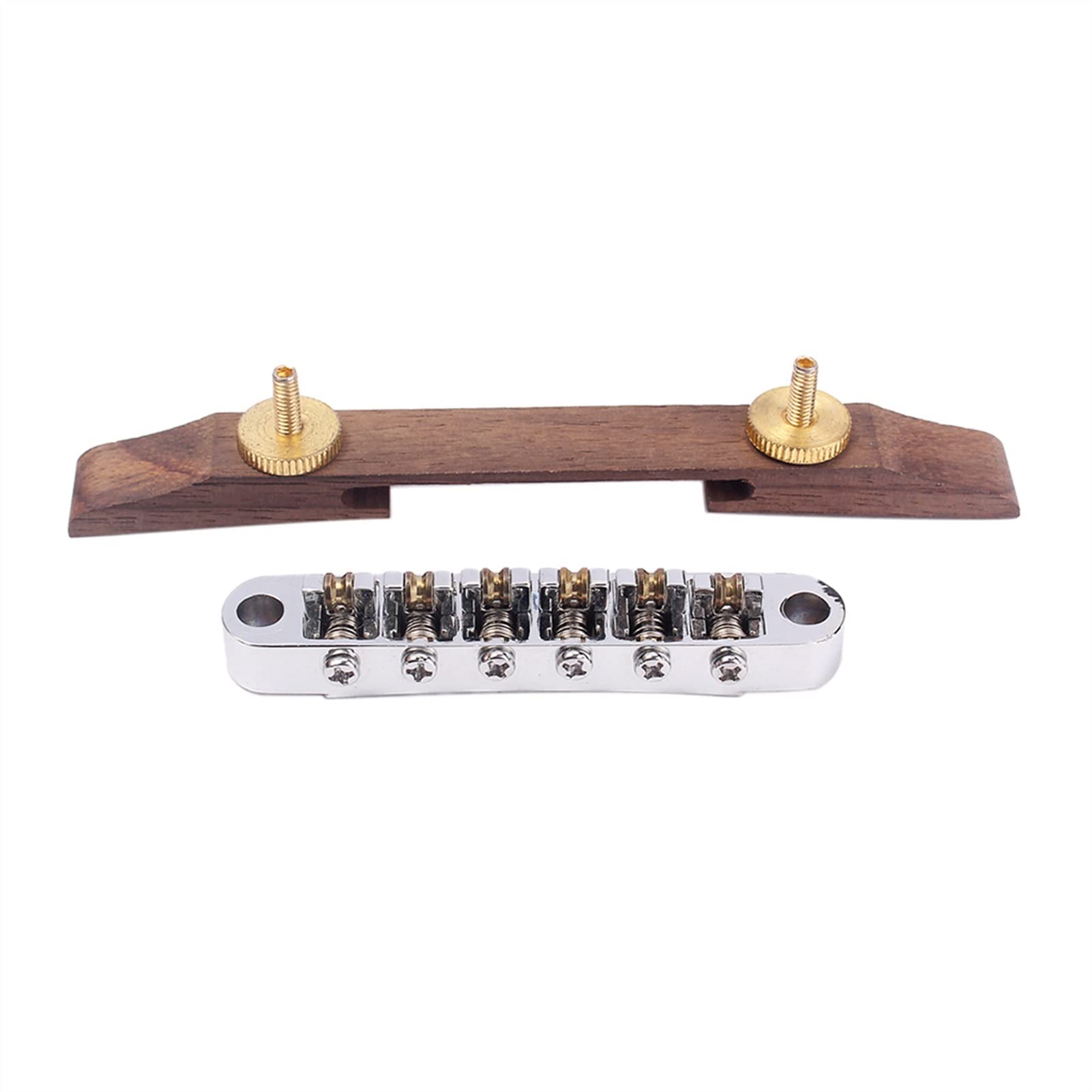 Premium Chrome Guitar Bridge with Metal Roller Saddles - Rosewood Jazz Guitar Replacement Part for Smooth Playability & Enhanced Tone | Perfect for Jazz, Blues & Studio Performances