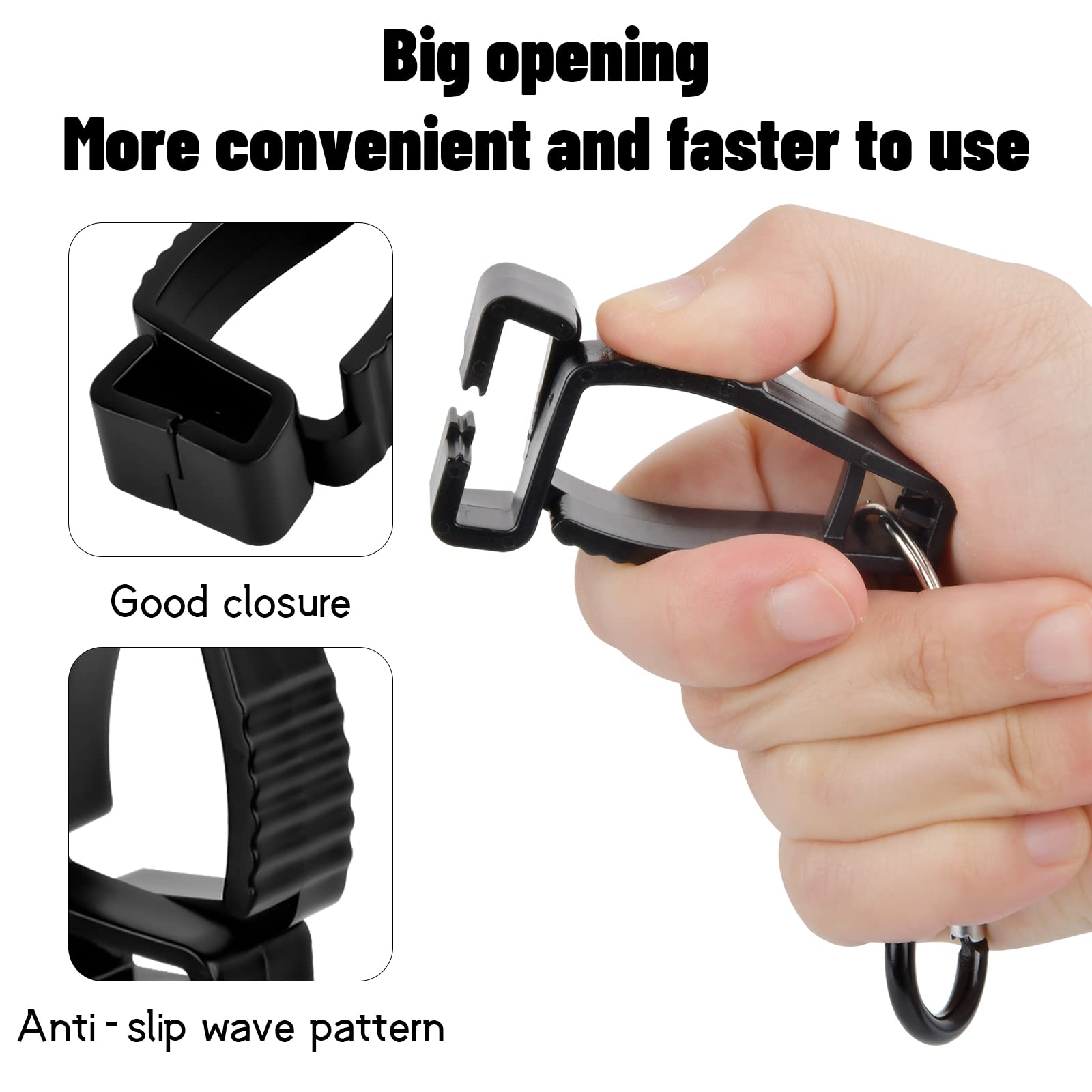 Focenat 4-Pack Black Work Glove Clips with Metal Belt Clip - Non-Slip Glove Holder for Construction, Safety Helmets & Tool Belts | Durable Glove Keeper for Work, Gardening & Outdoor Activities