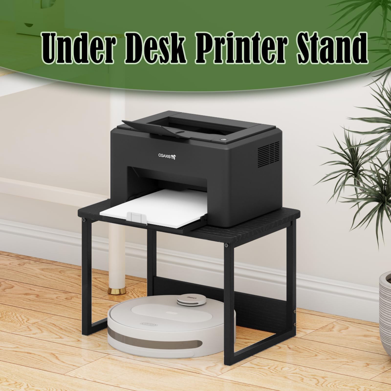 Heavy Duty Printer Stand with Storage for Desk - Black Desktop Printer Shelf Organizer for Home & Office, Under Desk Printer Riser for Fax Machine, Copier, Scanner - Perfect Workspace Organization Solution