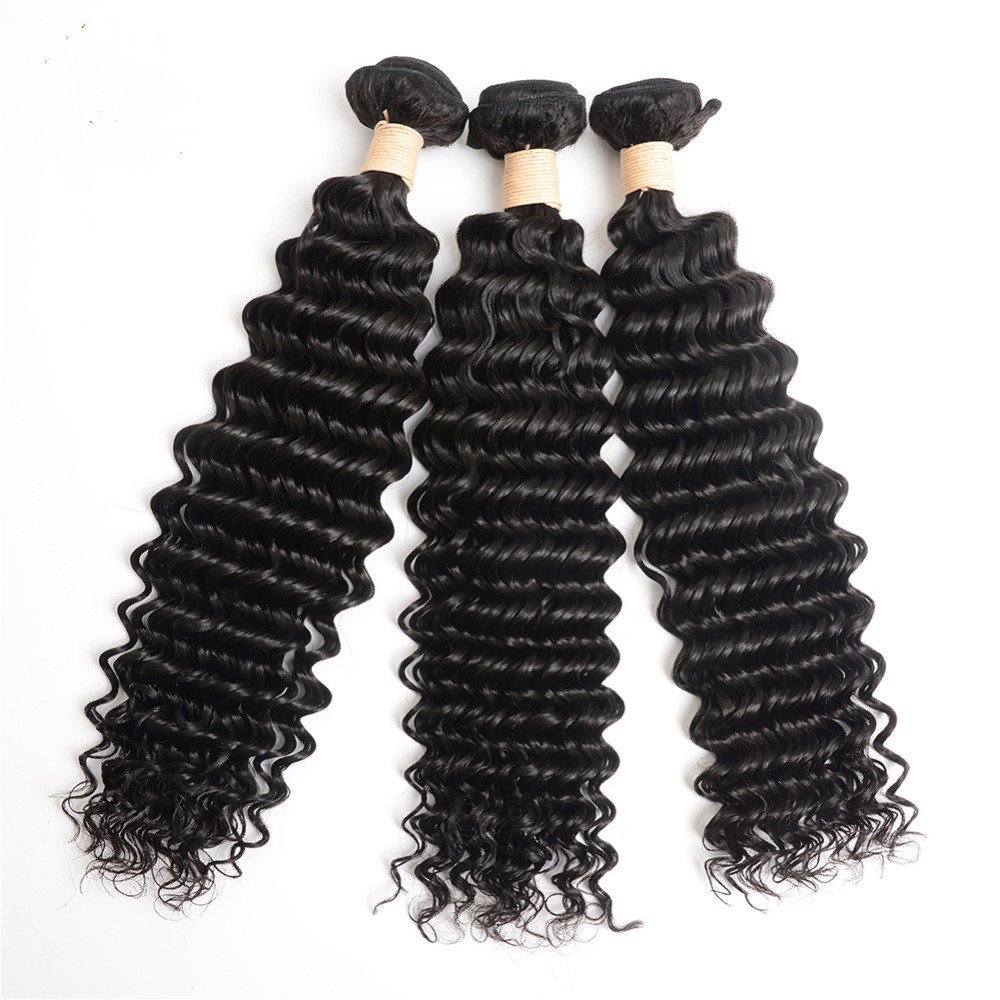 8A Grade Virgin Remy Human Hair Extensions - 3-Piece Deep Wave Curly Weave Bundles (8