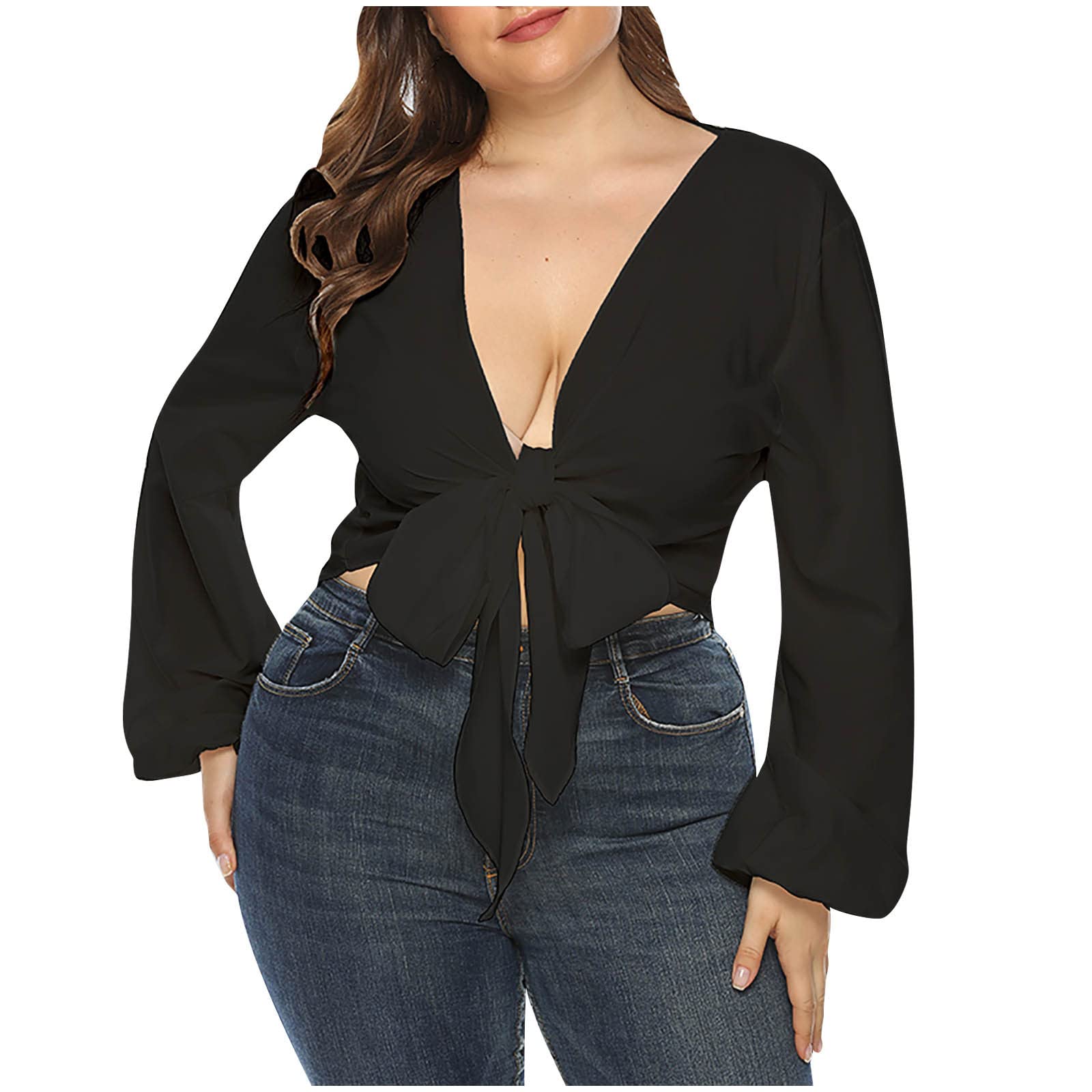 Women's Summer Casual V-Neck Long Sleeve Tunic Tops - Loose Fit Sexy Blouse for Everyday Wear | Perfect for Office, Dating & Vacation Outfits