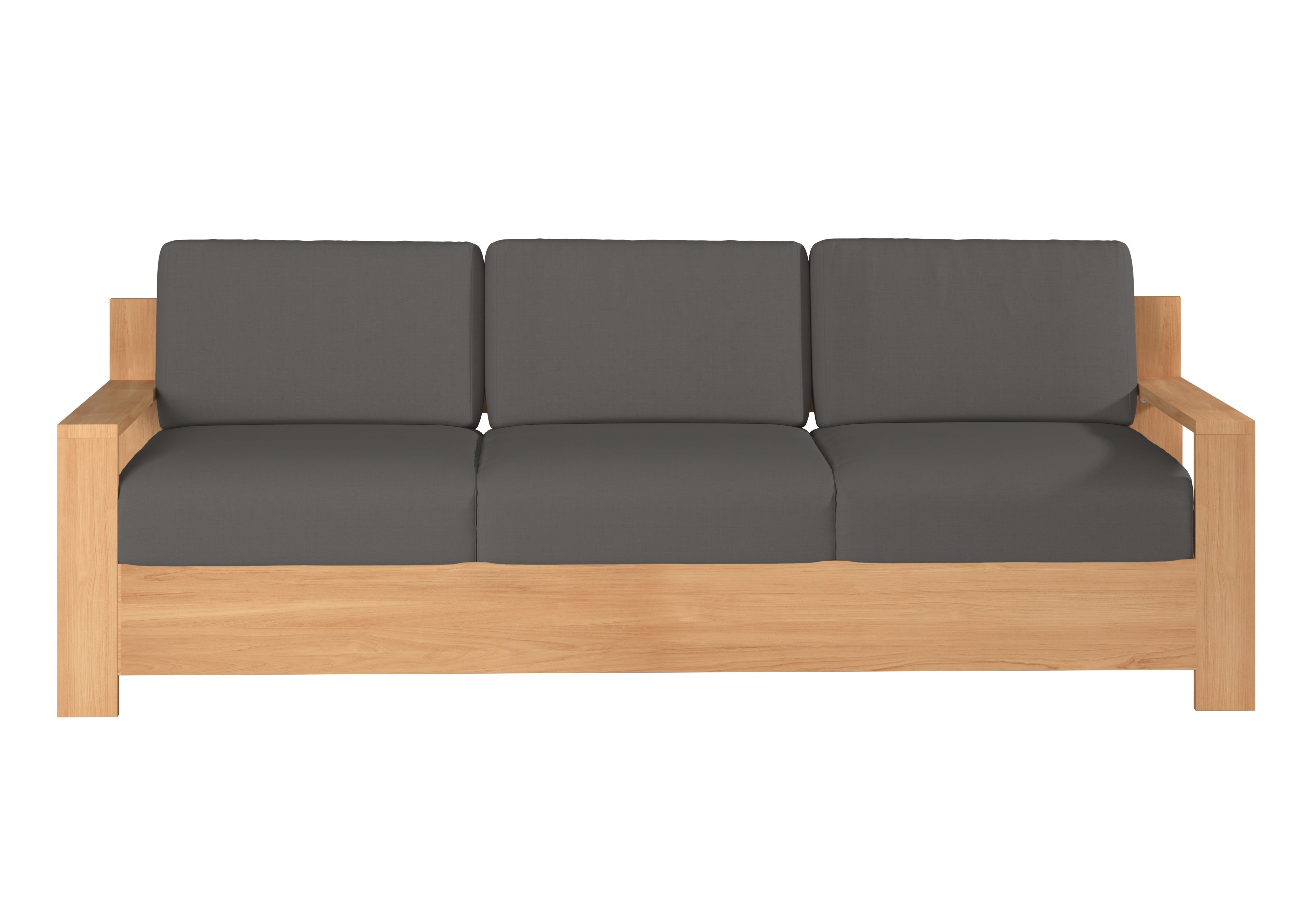 Lothair 3-Person Teak Outdoor Sofa with Sunbrella Charcoal Cushions - Weather-Resistant Patio Furniture for Backyard, Poolside & Garden Relaxation