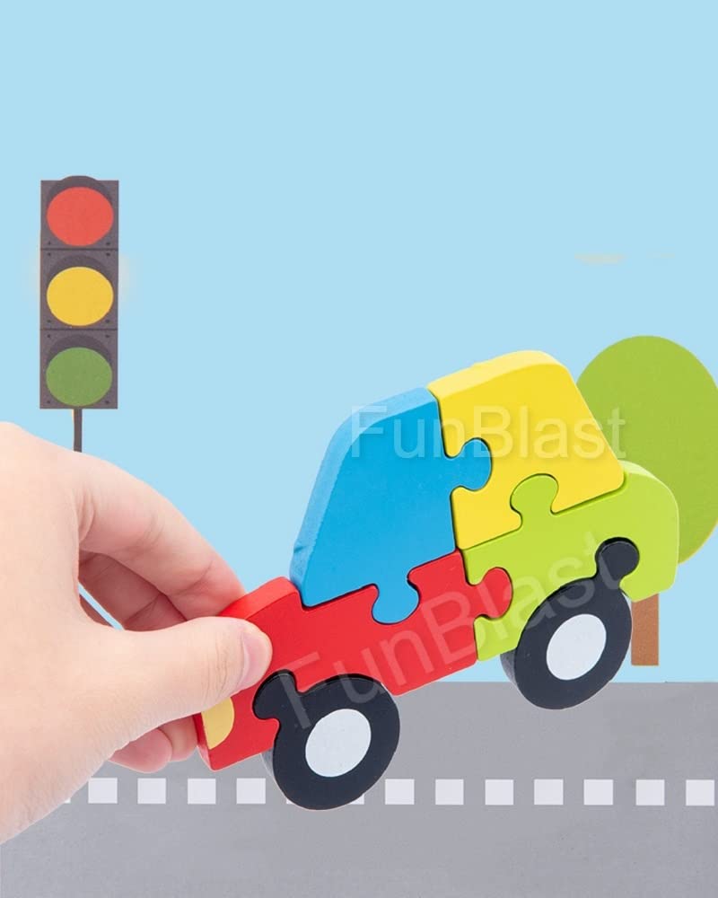 FunBlast Wooden Puzzles for Kids - Early Learning Educational Toys, Elephant & Vehicle 3D Puzzle Set for Toddlers & Preschoolers | Perfect for Birthday Gifts, Classroom Activities & Montessori Learning (Set of 2)