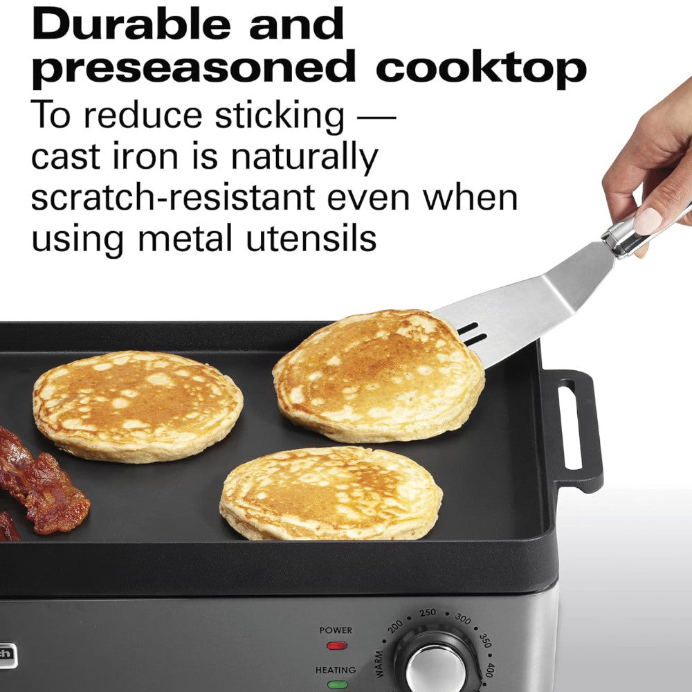 Refurbished Hamilton Beach Professional 38560 Indoor Electric Grill & Griddle - Certified Home Essentials Warranty | Perfect for Small Kitchens, Dorm Rooms & Quick Meals