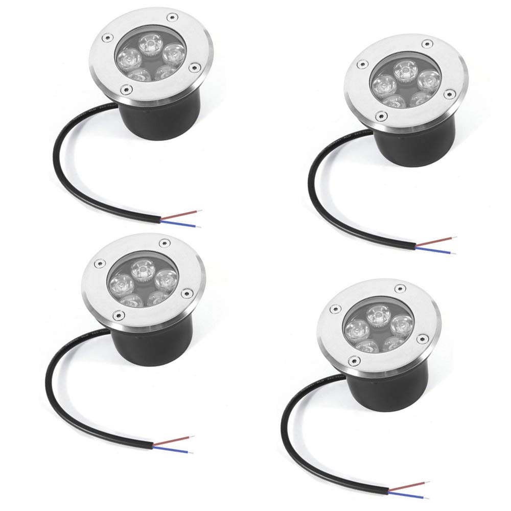 5W LED In-Ground Well Lights, Low Voltage 12V Waterproof Landscape Lighting - Warm White 3000K for Outdoor Pathway, Garden, Yard, Deck (Pack of 4) | Perfect for Nighttime Safety & Garden Accent Lighting