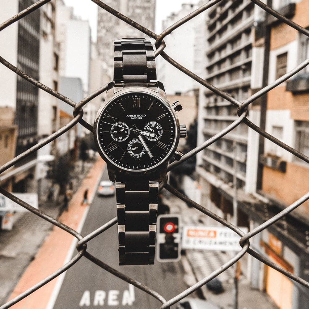 ARIES GOLD URBAN ETERNAL G 103 & B 103 Black Couple Watches - Luxury Matching Timepieces for Anniversary Gifts & Romantic Date Nights