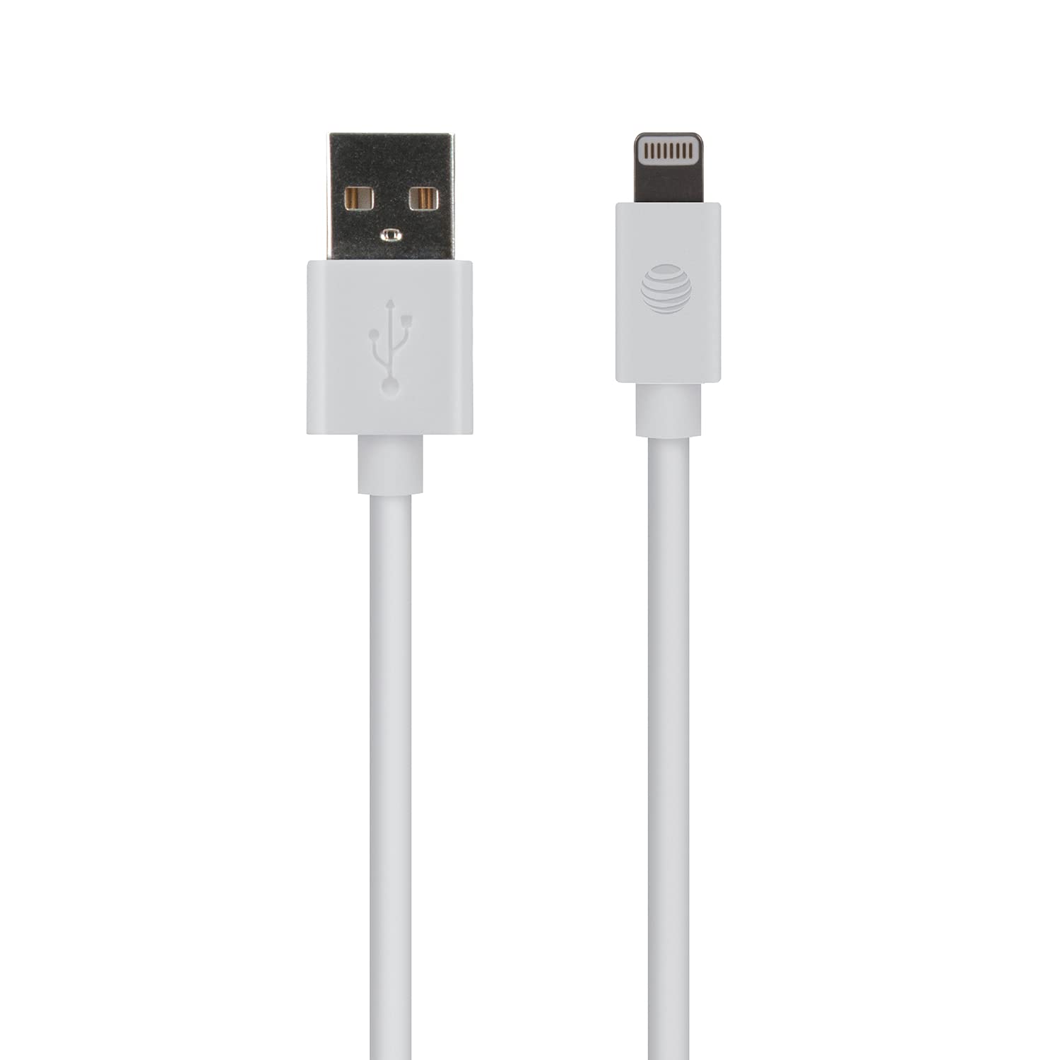 AT&T PVLC10-WHT 10ft White Lightning Cable - Fast Charging & Data Sync for iPhone, iPad - Durable PVC Cord for Home, Office & Travel Use