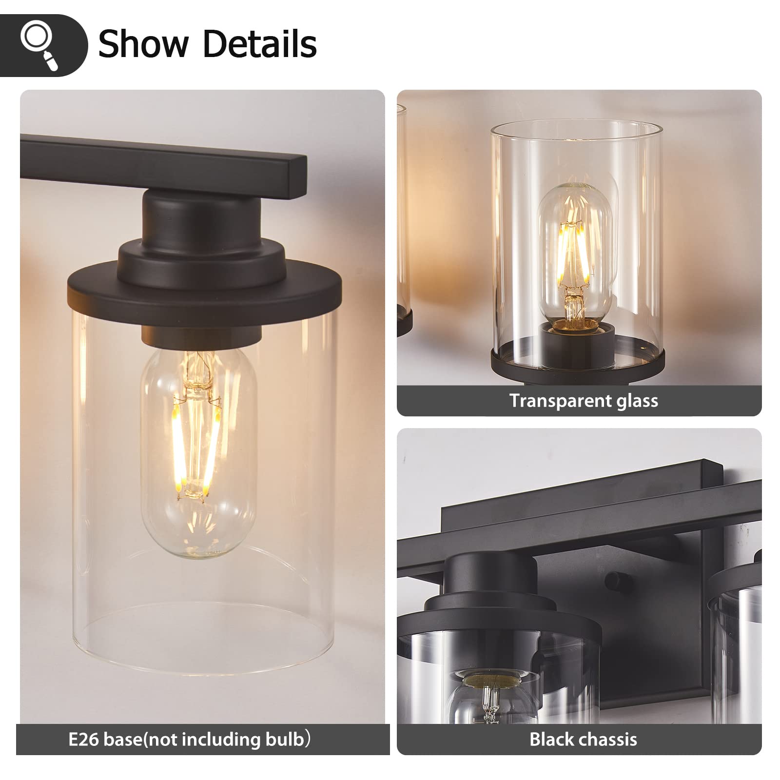 Stambord 5-Light Bathroom Vanity Light Fixture - Modern Matte Black Wall Sconce with Clear Glass Shade for Bathroom, Bedroom & Hallway - Perfect for Vanity Mirror Lighting, Dressing Area & Home Decor