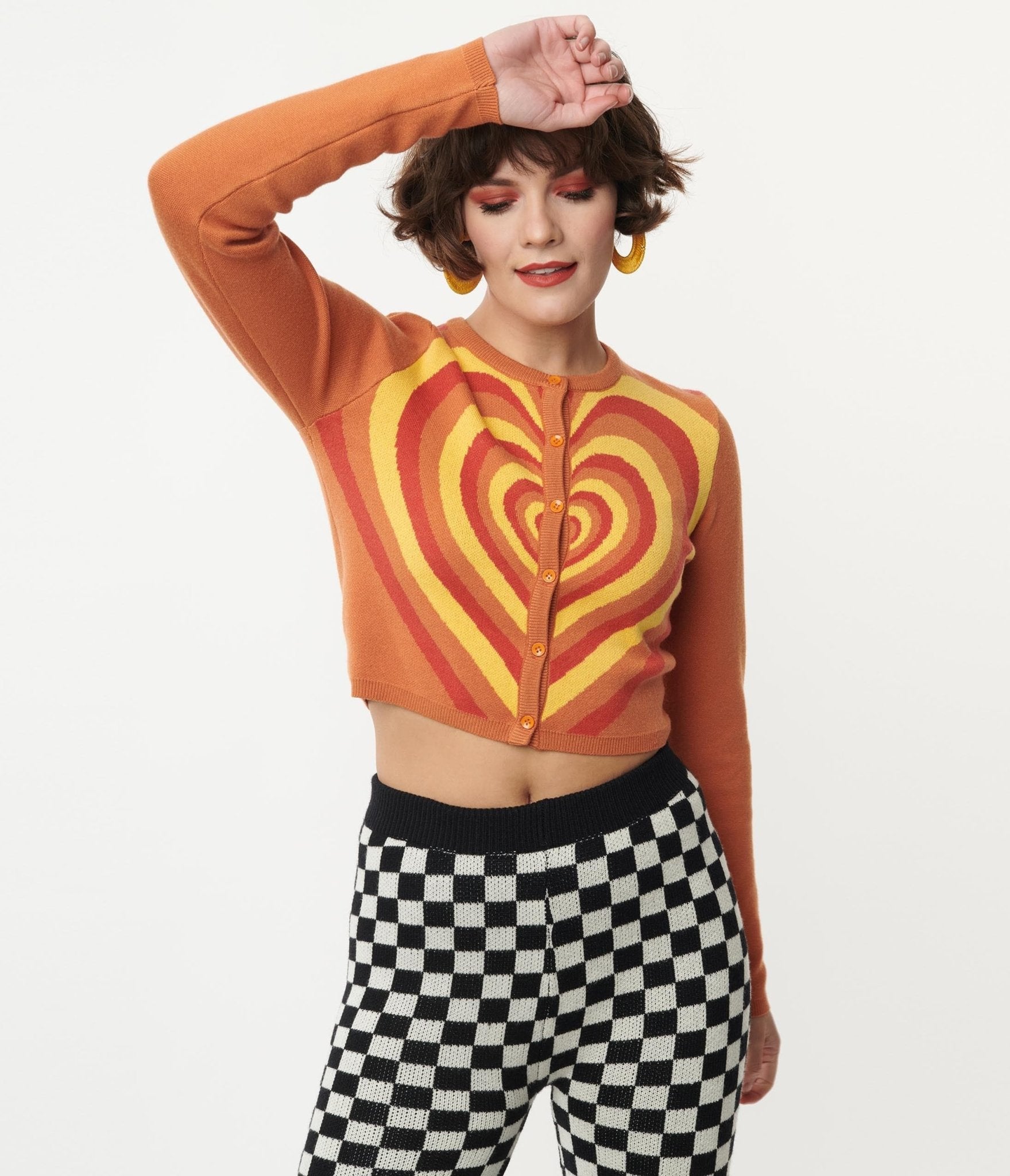 Stylish Orange Heart Stripe Cardigan for Women - Cozy Knit Sweater with Heart Pattern - Perfect for Fall & Winter Outfits, Date Nights and Casual Wear