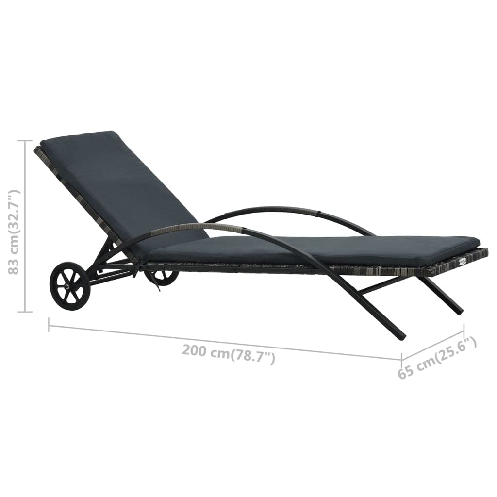 **vidaXL Outdoor Sun Lounger with Cushion - Weather-Resistant Poly Rattan Patio Furniture with Adjustable Backrest & Wheels, Anthracite & Dark Gray - Perfect for Poolside, Garden, or Balcony Relaxation**