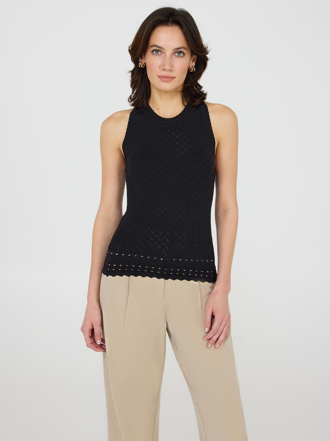 Women's Pointelle Knit Tank Top - Breathable Lace Knit Summer Camisole for Casual Wear & Layering