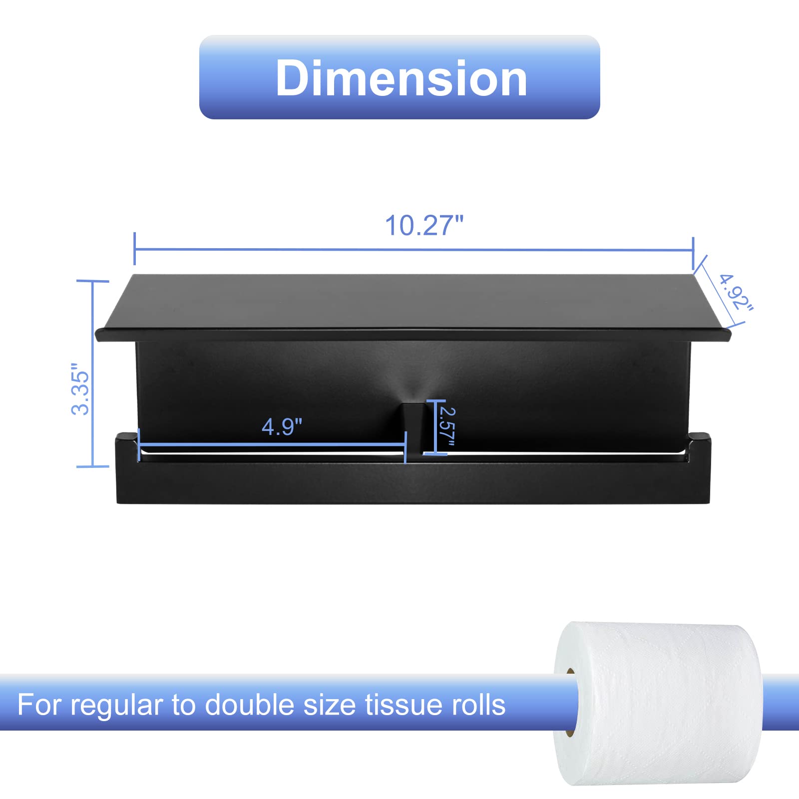 Black Toilet Paper Holder with Shelf - Matte Double Roll Bathroom Tissue Dispenser, Wall Mount SUS 304 Stainless Steel - Perfect for Modern Homes & Luxury Hotels