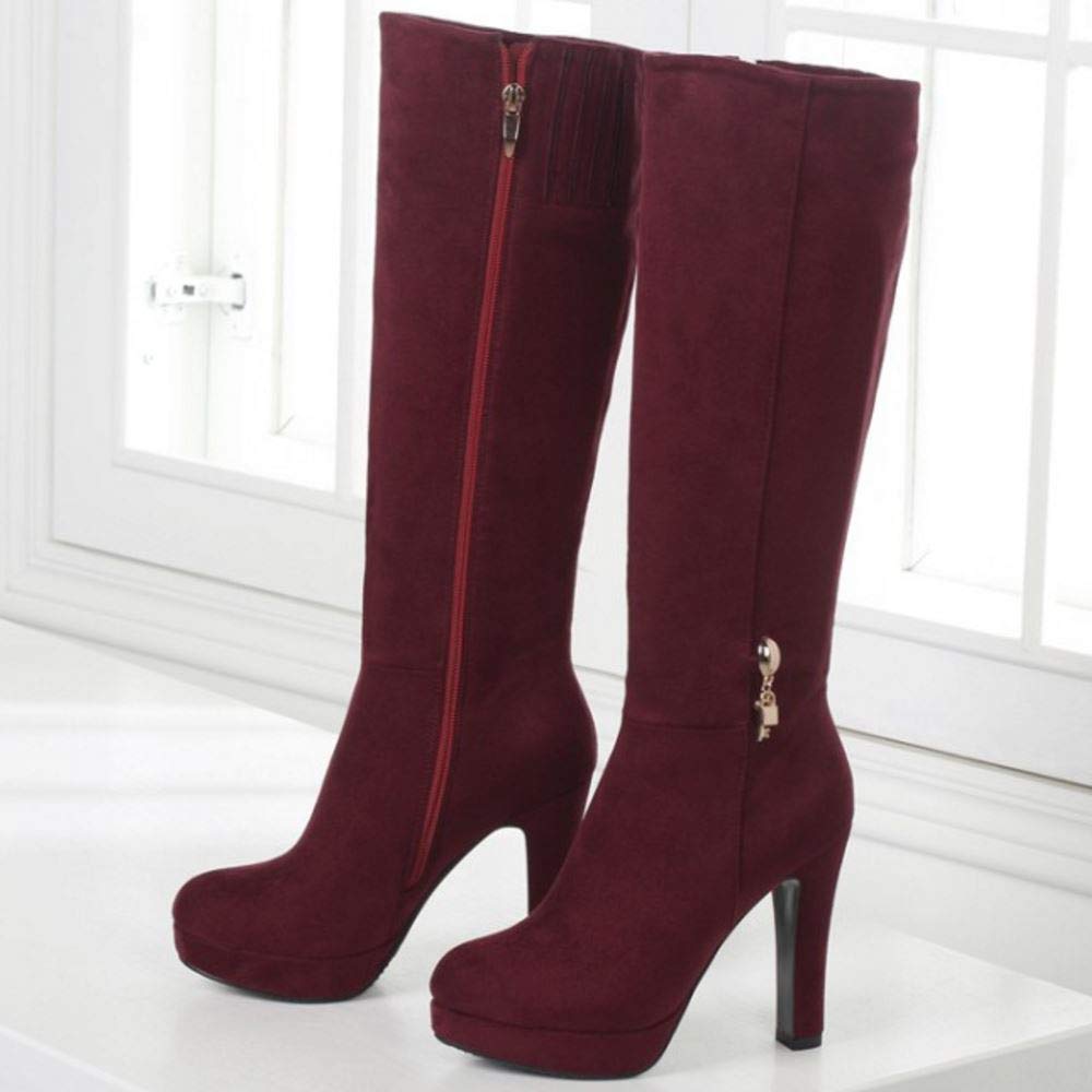 Scarouki Women's Elegant Mid-Calf Boots with Block Heels & Platform - Stylish Winter Fashion Boots for Office, Party & Night Out