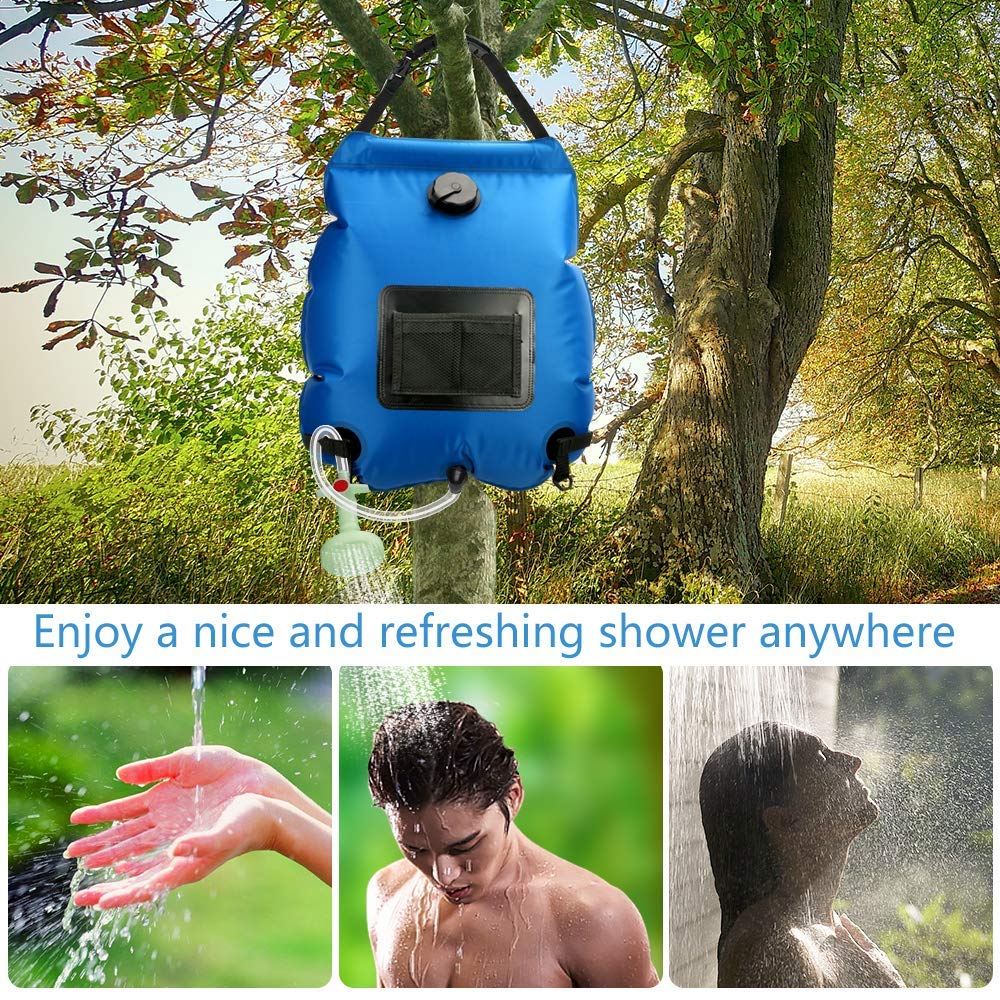 5 Gallon Solar Shower Bag - 20L Portable Camping Shower with Removable Hose & On/Off Switchable Shower Head | Perfect for Beach, Hiking, RV Trips & Outdoor Adventures | Ducha Portatil for Travel & Emergency Use