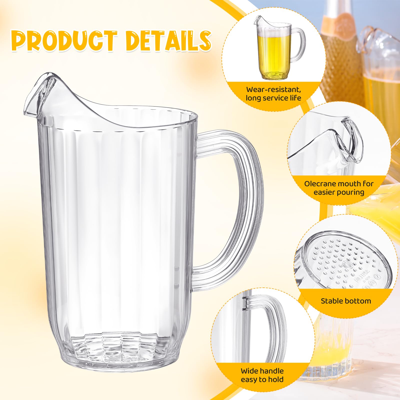 Mifoci 24 Pack 48oz Clear Acrylic Pitcher with Spout & Handle - Bulk Water Carafe for Fridge, Juice Dispenser - Perfect for Iced Tea, Lemonade, Sangria, Milk, Coffee & Homemade Drinks - Ideal for Restaurants, Parties, Catering & Home Use