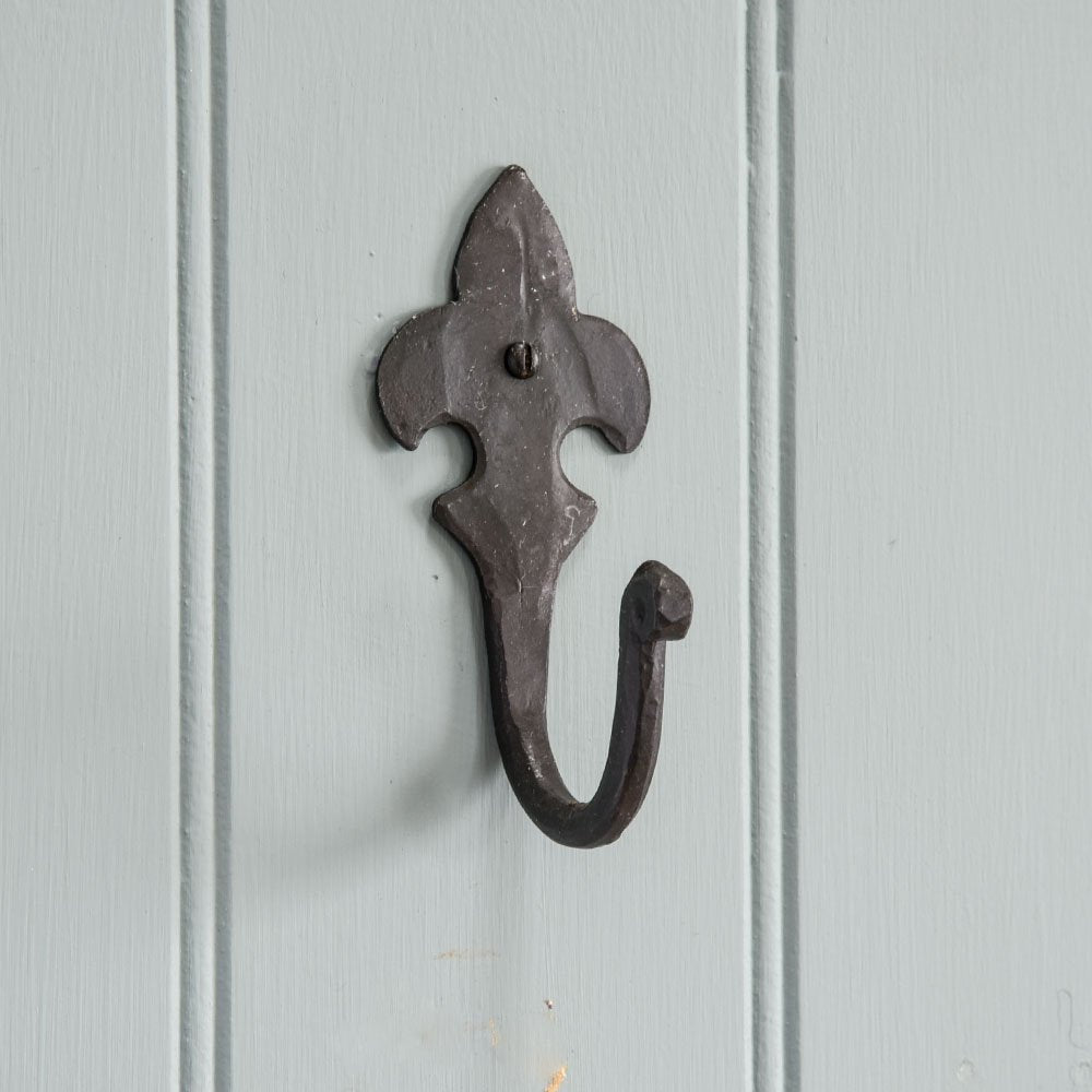 Forged Black Beeswax Fleur de Lys Hook - Decorative Wall Hooks for Keys, Coats & Home Organization | Rustic French Style Home Decor
