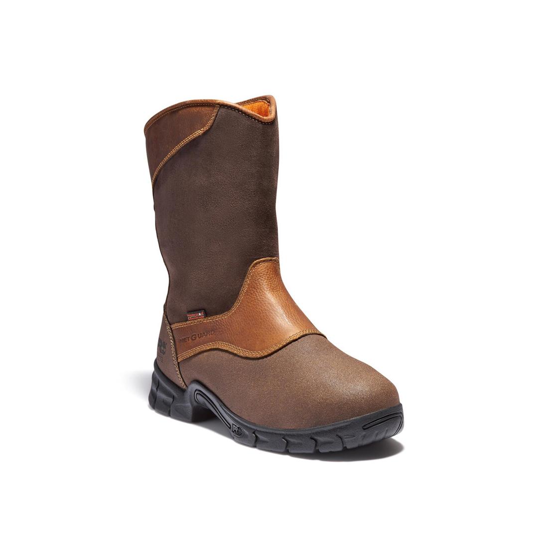 Excave Steel Toe Waterproof Pull-On Work Boots for Men - ANSI Safety Toe & Metatarsal Guard - Slip Resistant Brown Work Shoes for Construction, Warehouse & Industrial Use