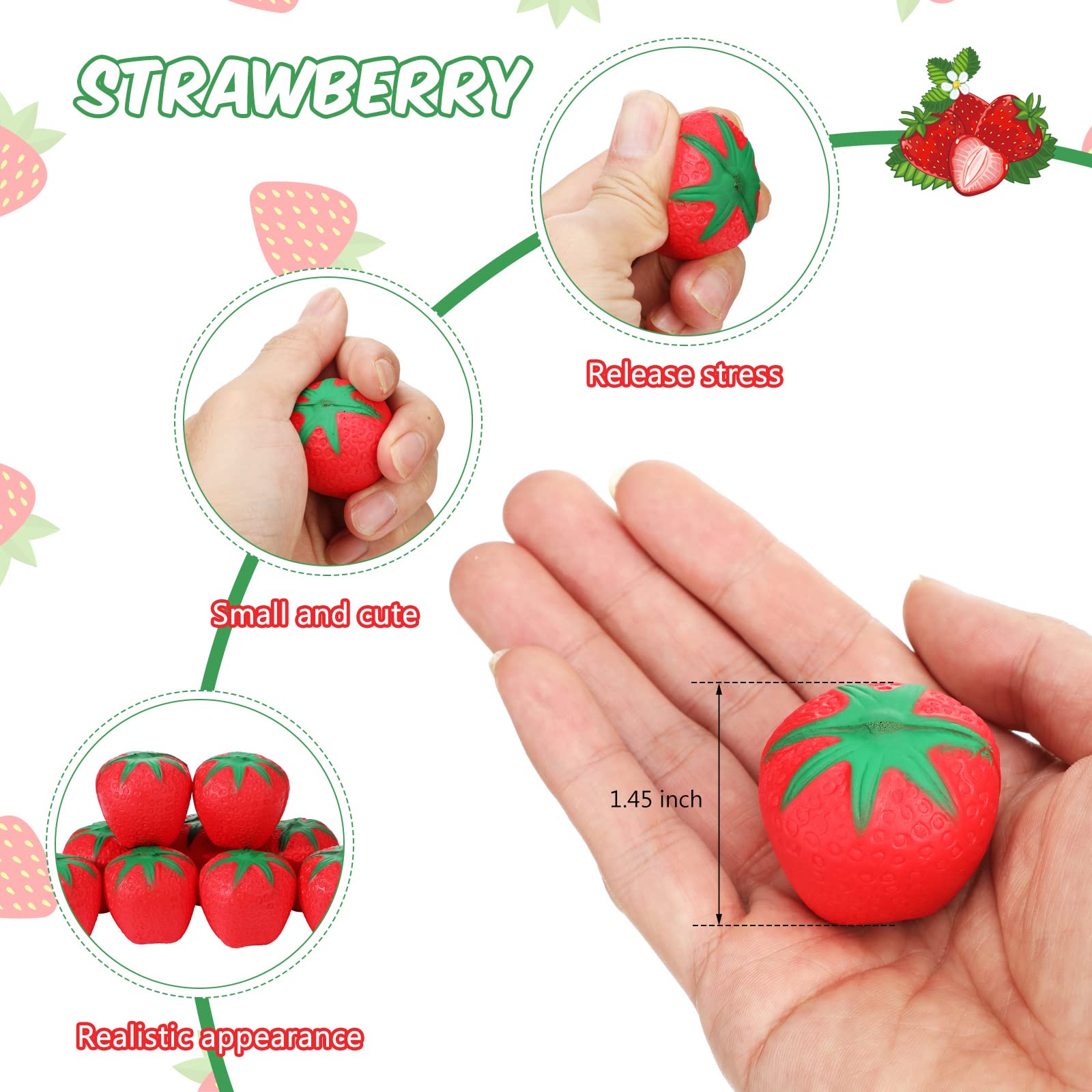 20 Pack Strawberry Stress Relief Toys - Mini Slow Rising Foam Squeeze Balls for Kids & Adults - Kawaii Sensory Fidget Toys for Anxiety, ADHD, Autism - Perfect for Home, School, Office & Travel Stress Relief